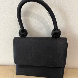 LaRegal Elegant Black Satin Evening Bag Square Shaped With Wide Envelope Flap